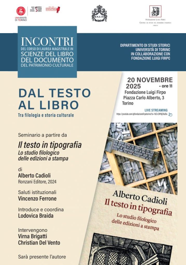 Locandina evento "Dal testo al libro"